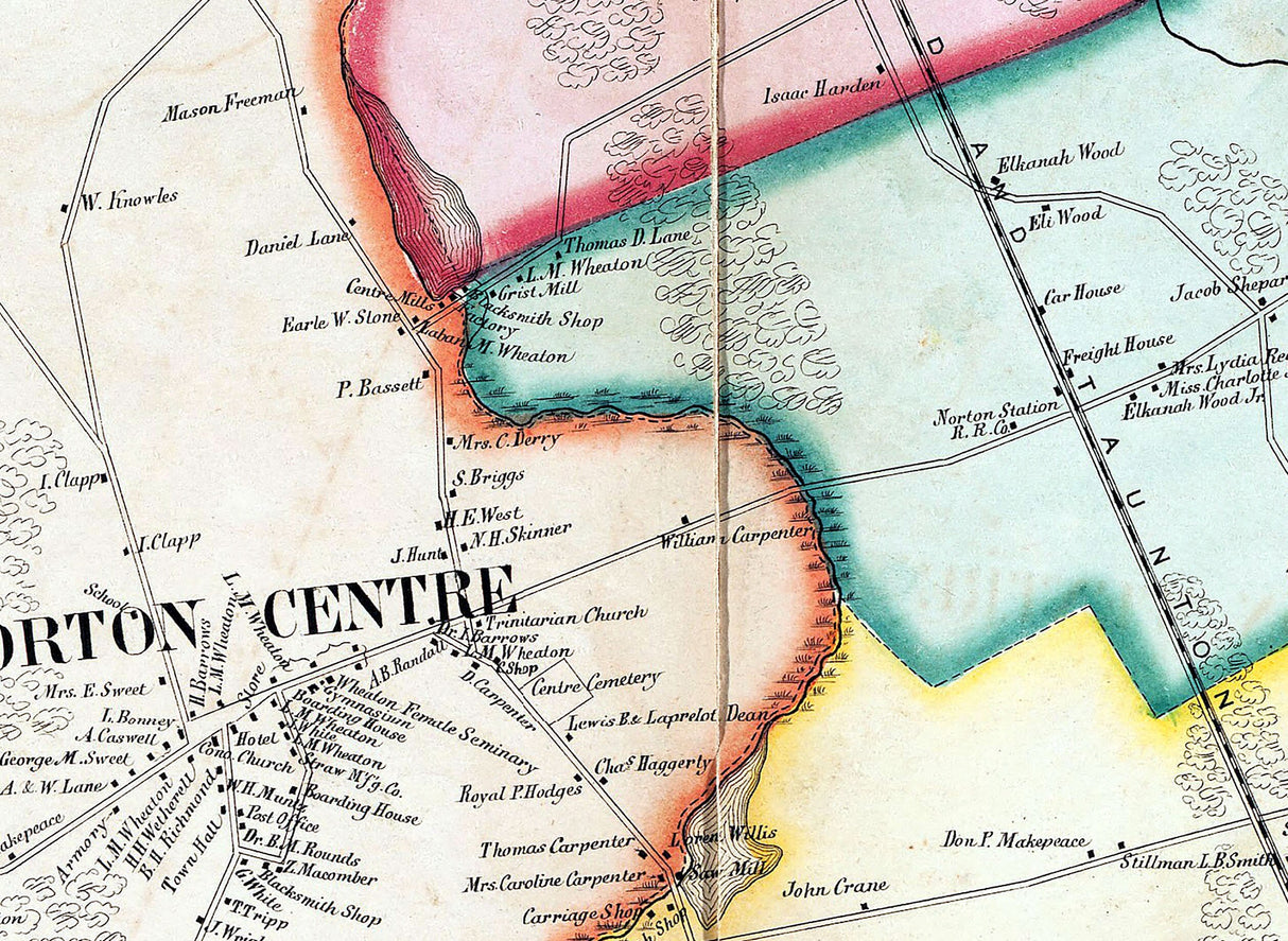 1855 Town Map of Norton Bristol County Massachusetts