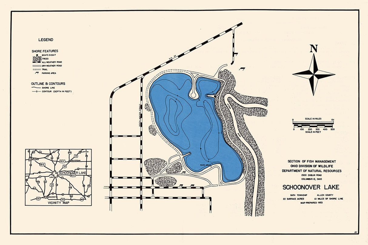 1953 Map of Schoonover Lake Allen County Ohio