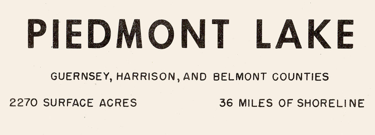 1961 Map of Piedmont Lake Guernsey Harrison and Belmont County Ohio