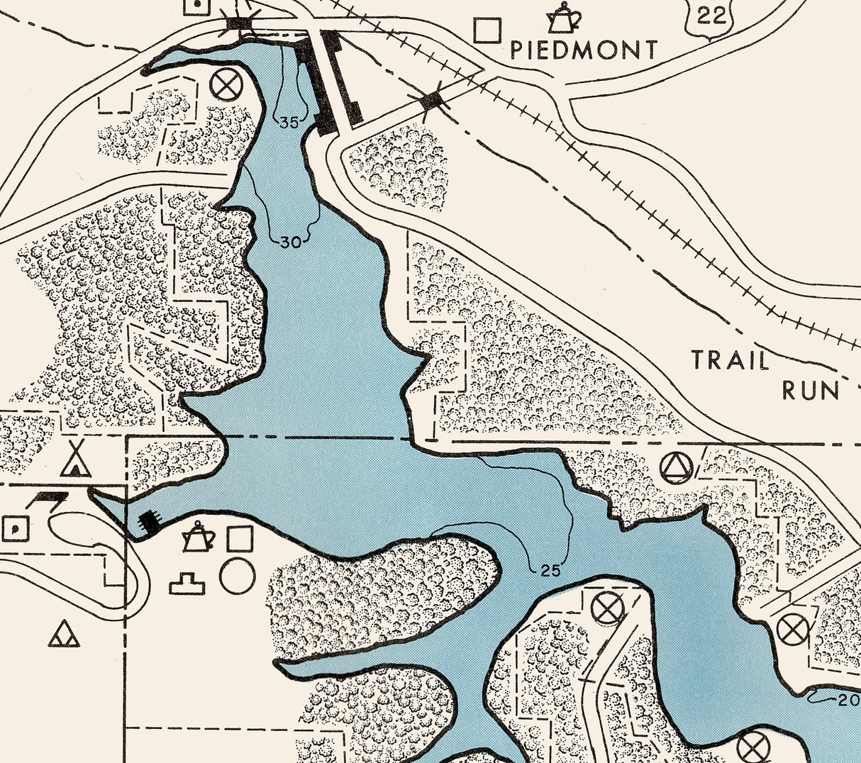 1961 Map of Piedmont Lake Guernsey Harrison and Belmont County Ohio