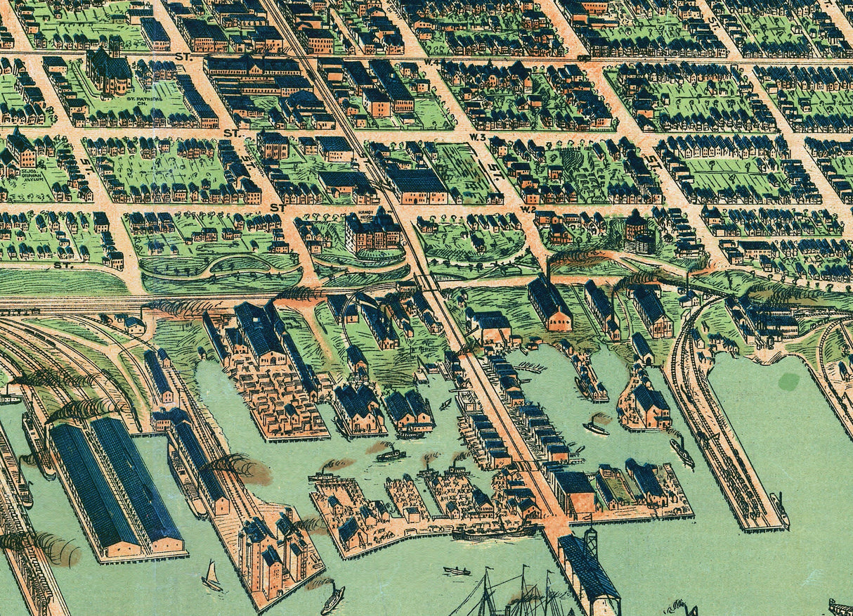 1909 Panoramic Map of Erie Pennsylvania