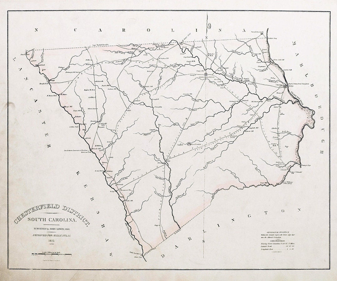 1825 Map of Chesterfield County South Carolina