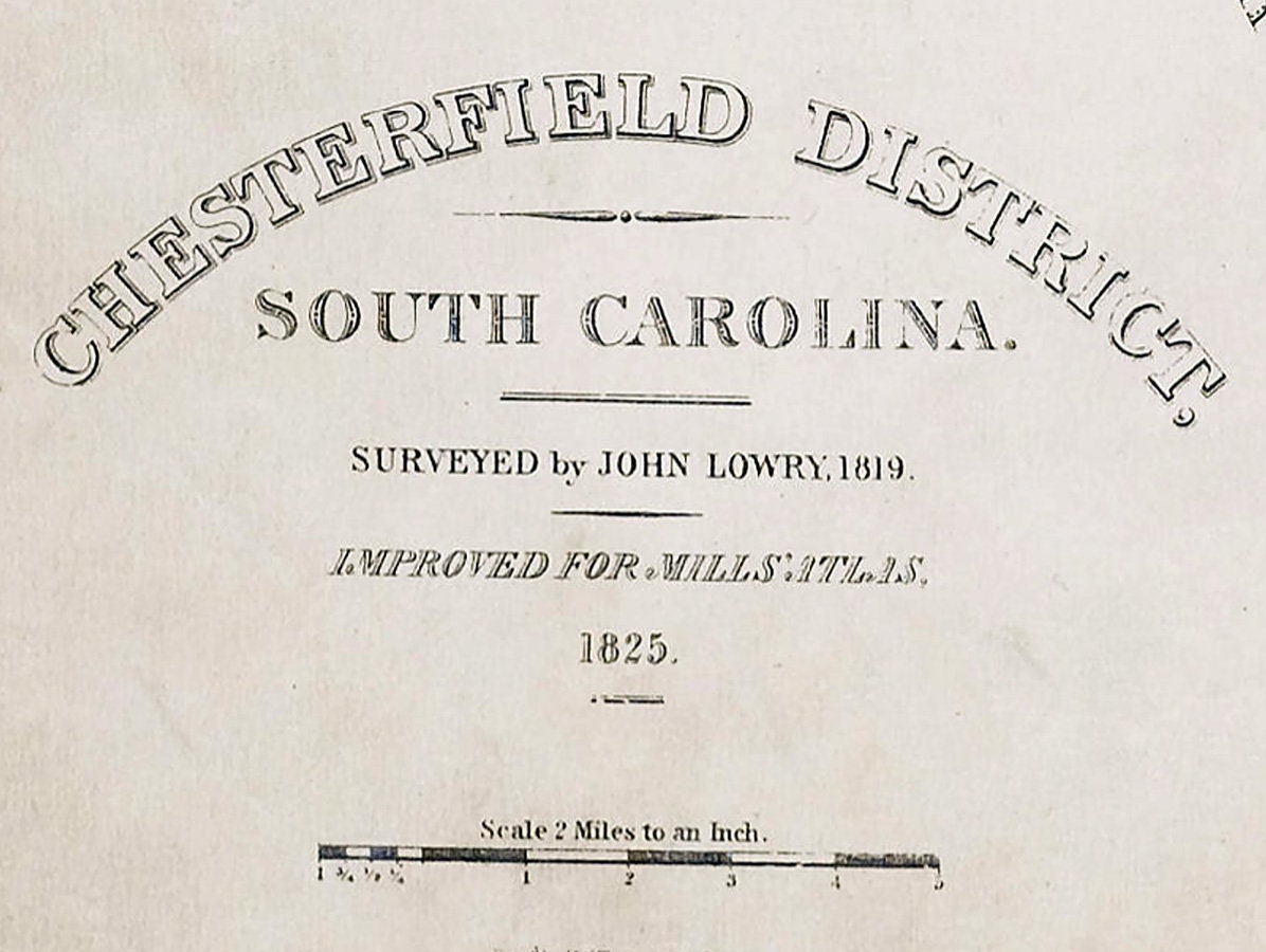 1825 Map of Chesterfield County South Carolina