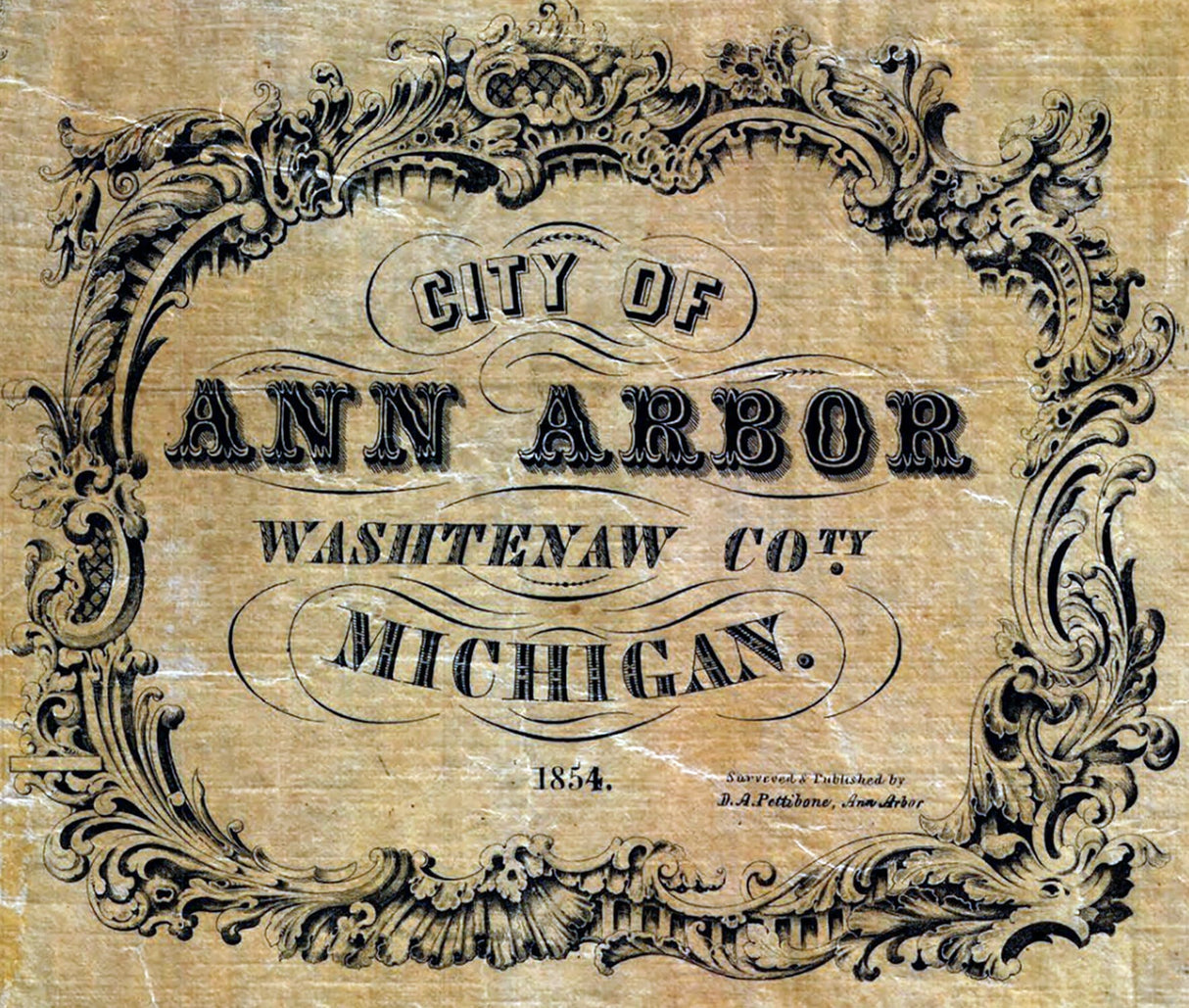 1854 Map of the city of Ann Arbor Washtenaw County Michigan