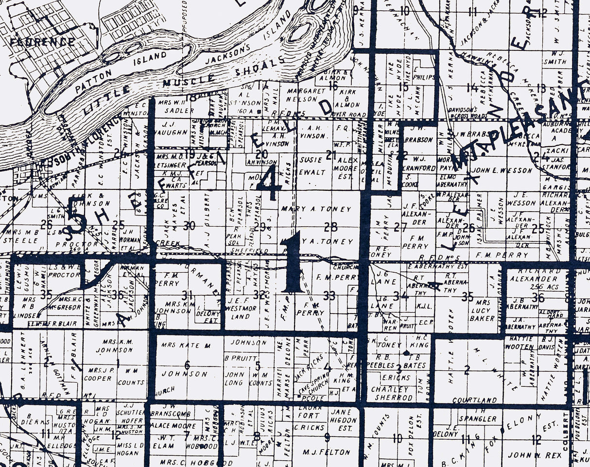 1908 Farm Line Map of Colbert and Franklin County Alabama