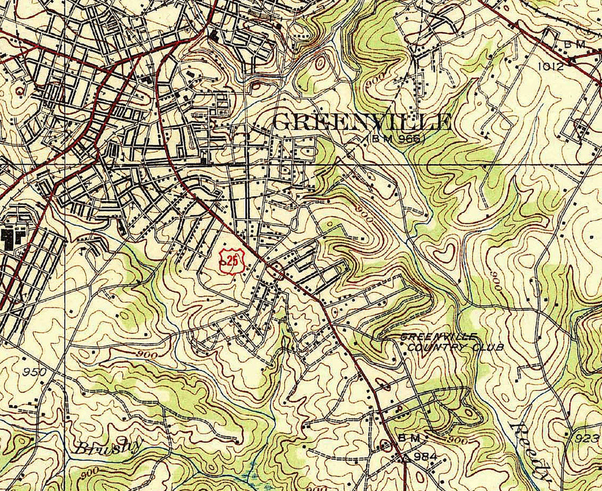 1938 Topo Map of Greenville South Carolina Quadrangle