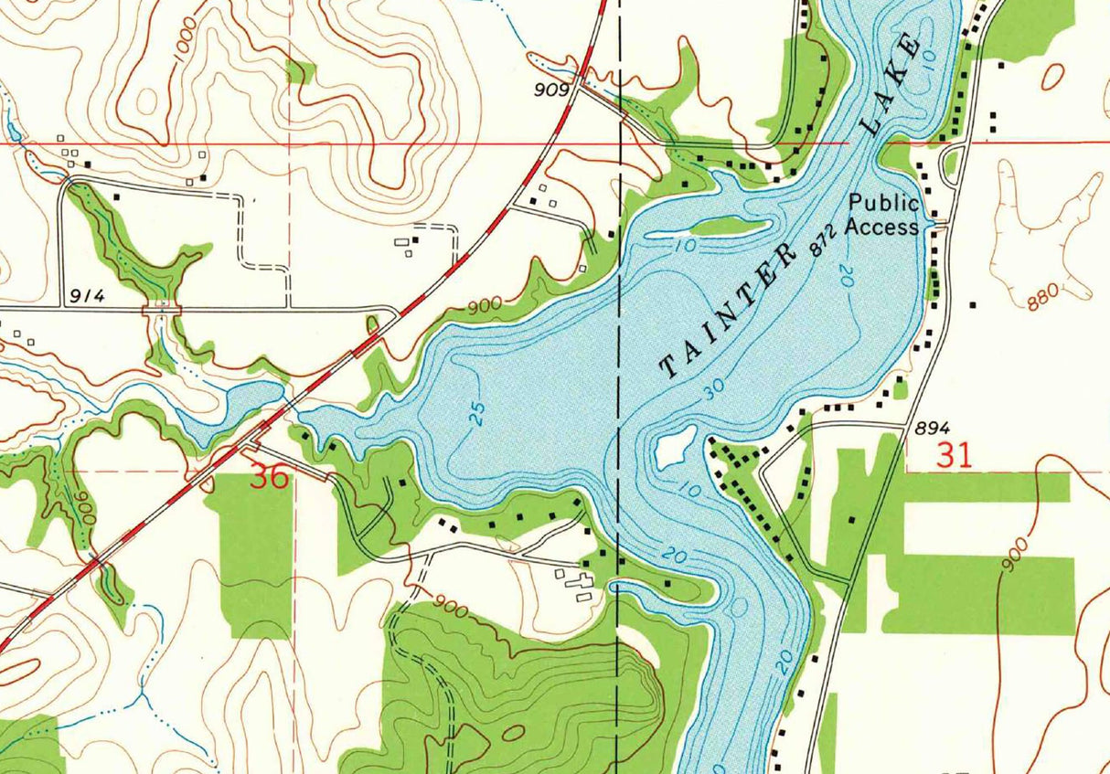 1972 Map of Lake Menomin Wisconsin and Tainter Lake