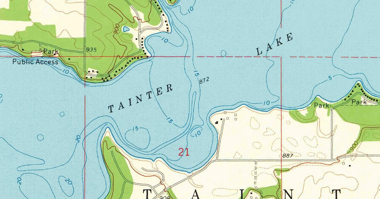 1972 Map of Lake Menomin Wisconsin and Tainter Lake