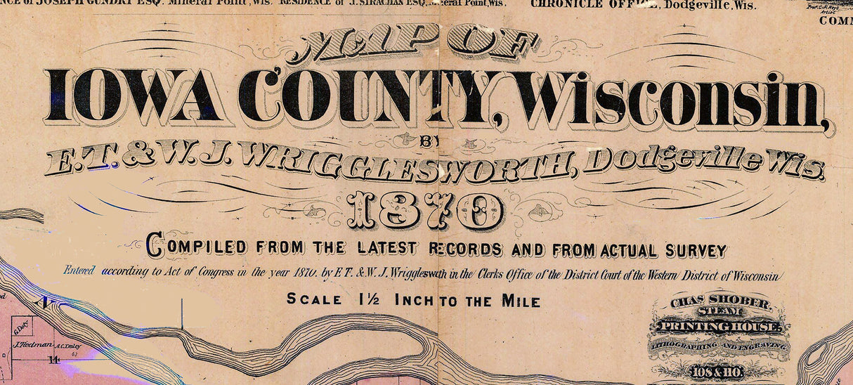 1870 Farm Line Map of Iowa County Wisconsin