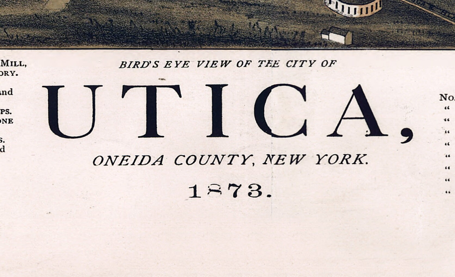 1873 Panoramic Map of Utica Oneida County New York