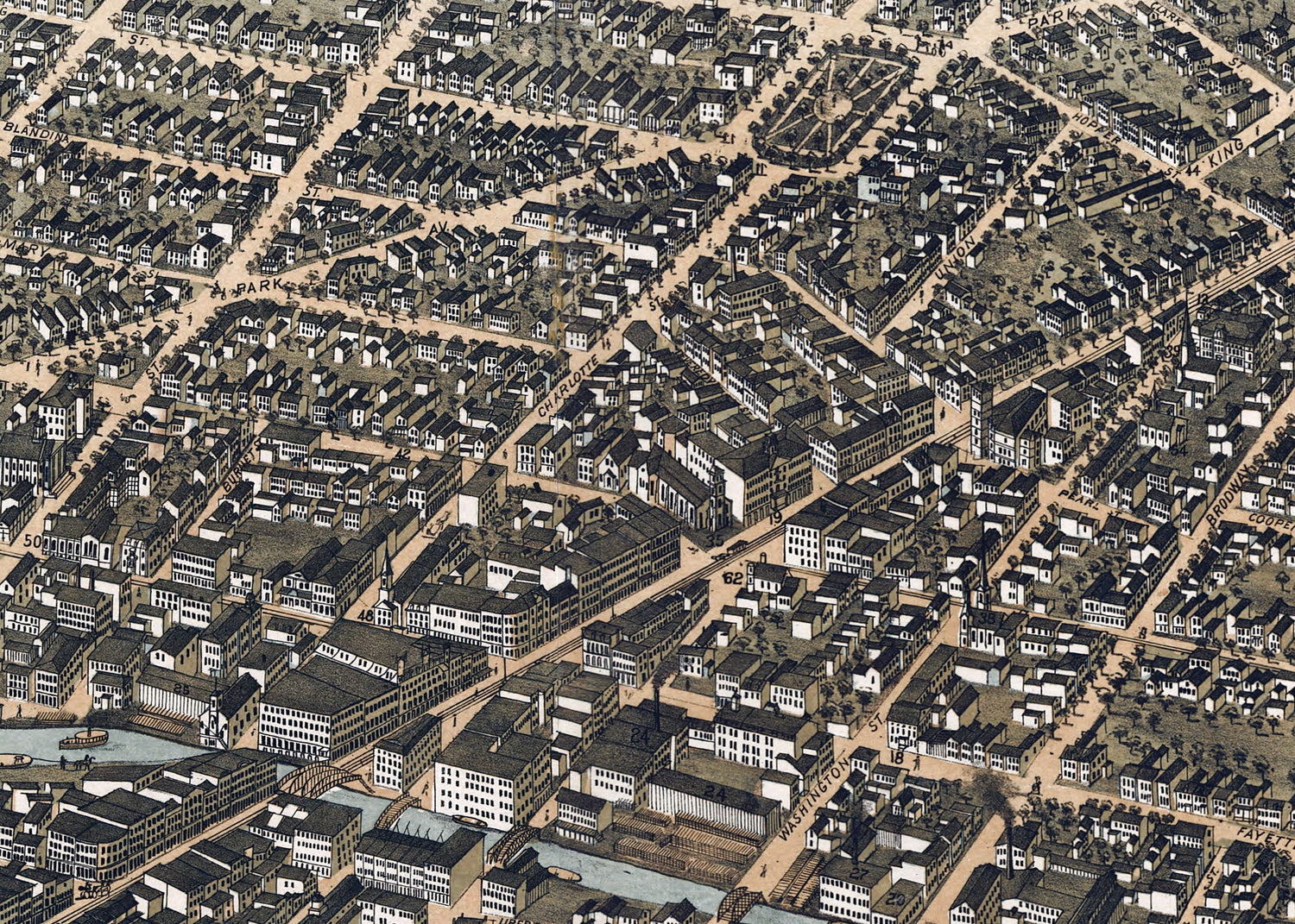 1873 Panoramic Map of Utica Oneida County New York