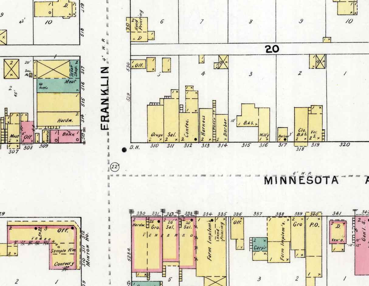 1895 Town Map of Glenwood Pope County Minnesota