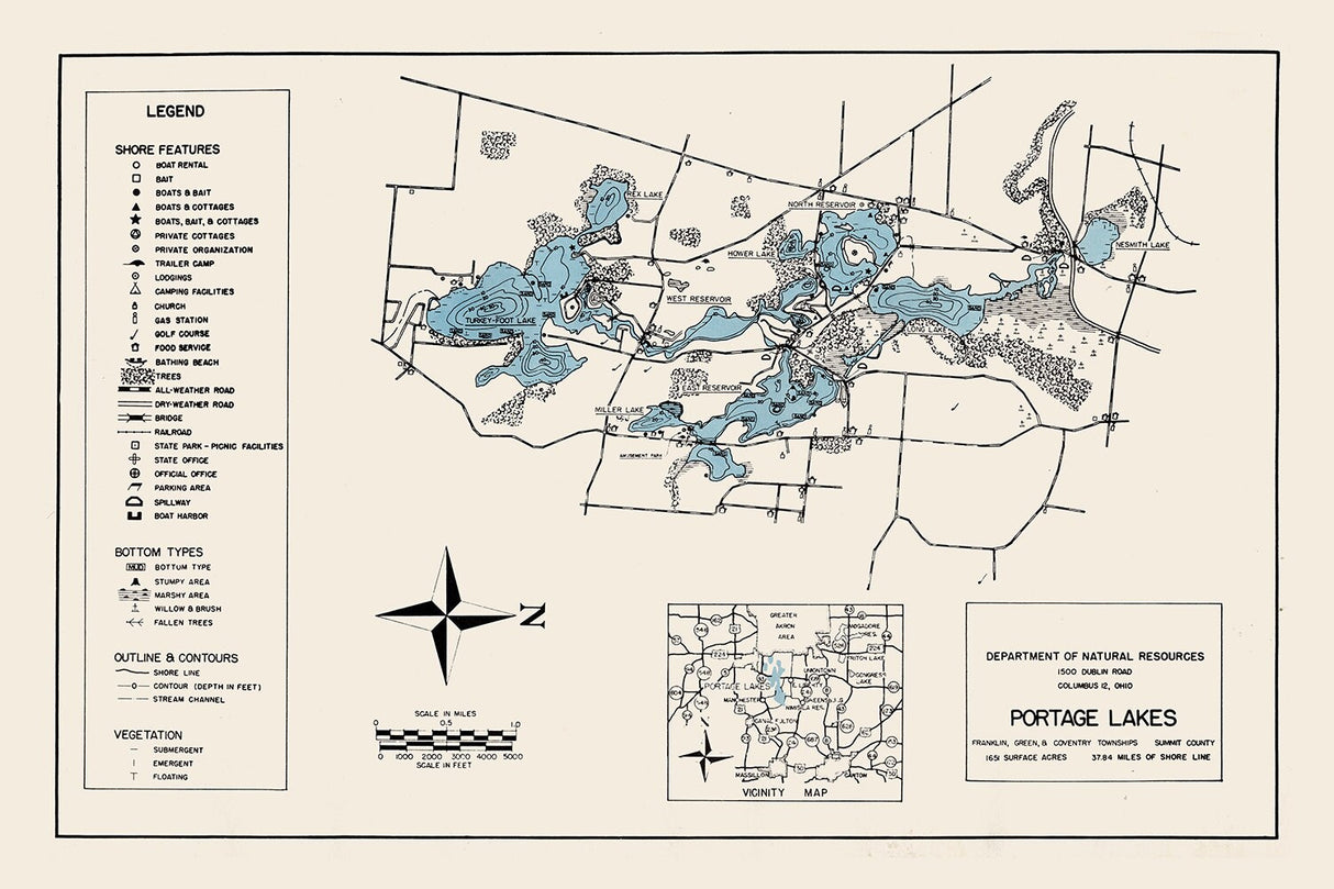 1960 Map of Portage Lakes Summit County Ohio