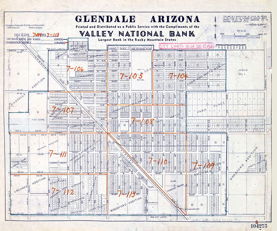 1950 Town Map of Glendale Maricopa County Arizona