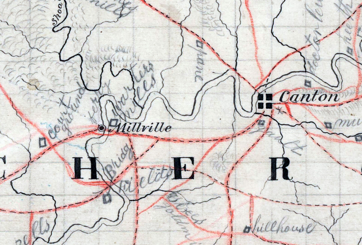 1860s Map of Cherokee Forsyth and Hall County Georgia