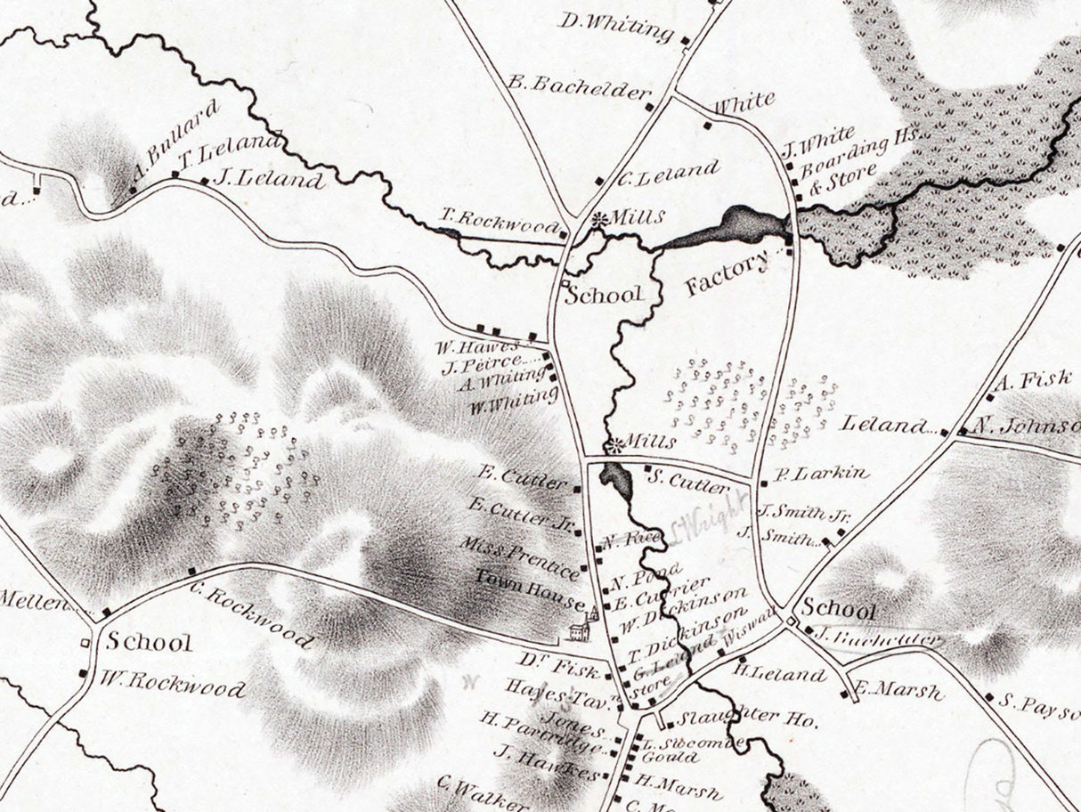 1831 Map of Holliston Middlesex County Massachusetts