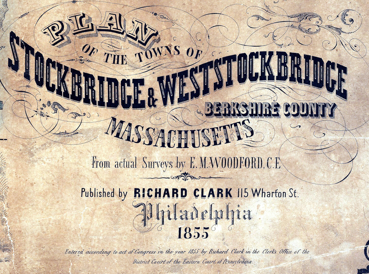 1855 Town Map of Stockbridge & West Stockbridge Berkshire County Massachusetts