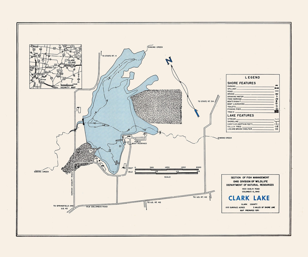 1961 Map of Clark Lake Clark County Ohio