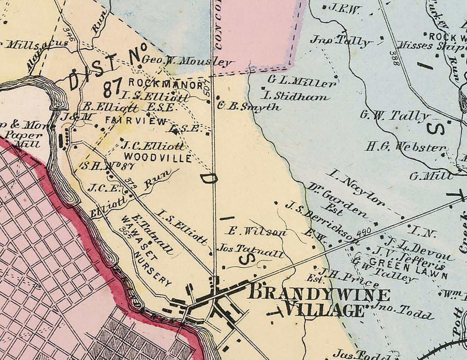 1868 Map of Brandywine Hundred New Castle County Delaware