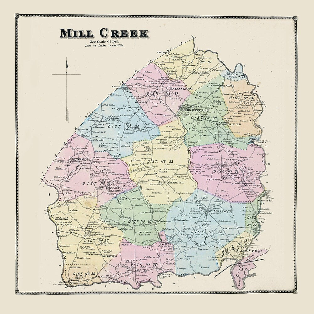 1868 Map of Mill Creek New Castle County Delaware