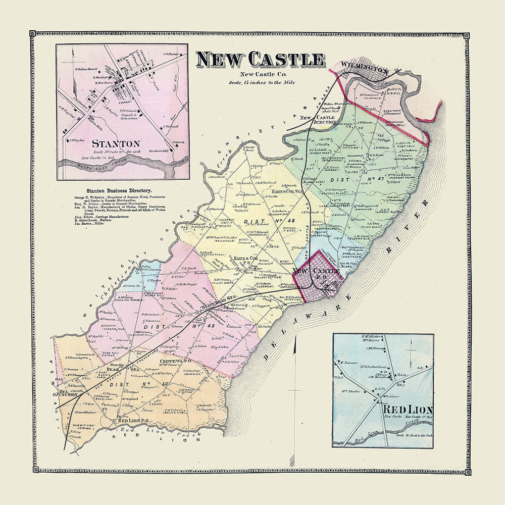 1868 Map of New Castle Hundred New Castle County Delaware