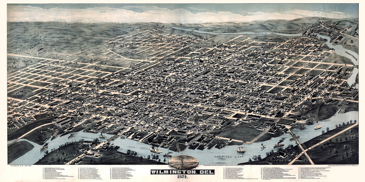 1874 Panoramic Map of Wilmington Delaware