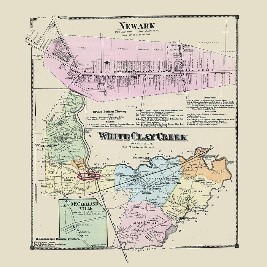 1868 Map of White Clay Creek New Castle County Delaware