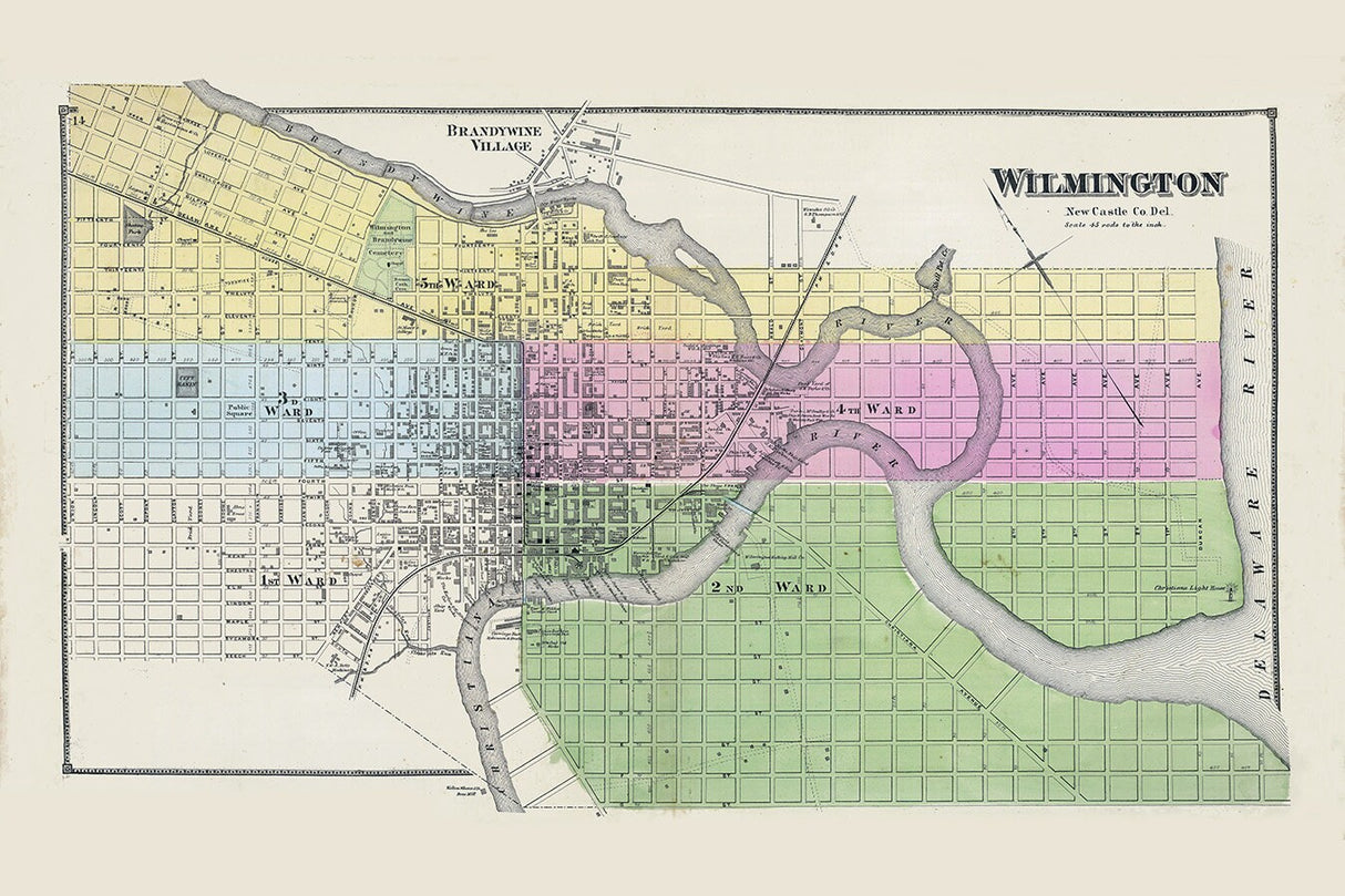 1868 Map of Wilmington New Castle County Delaware