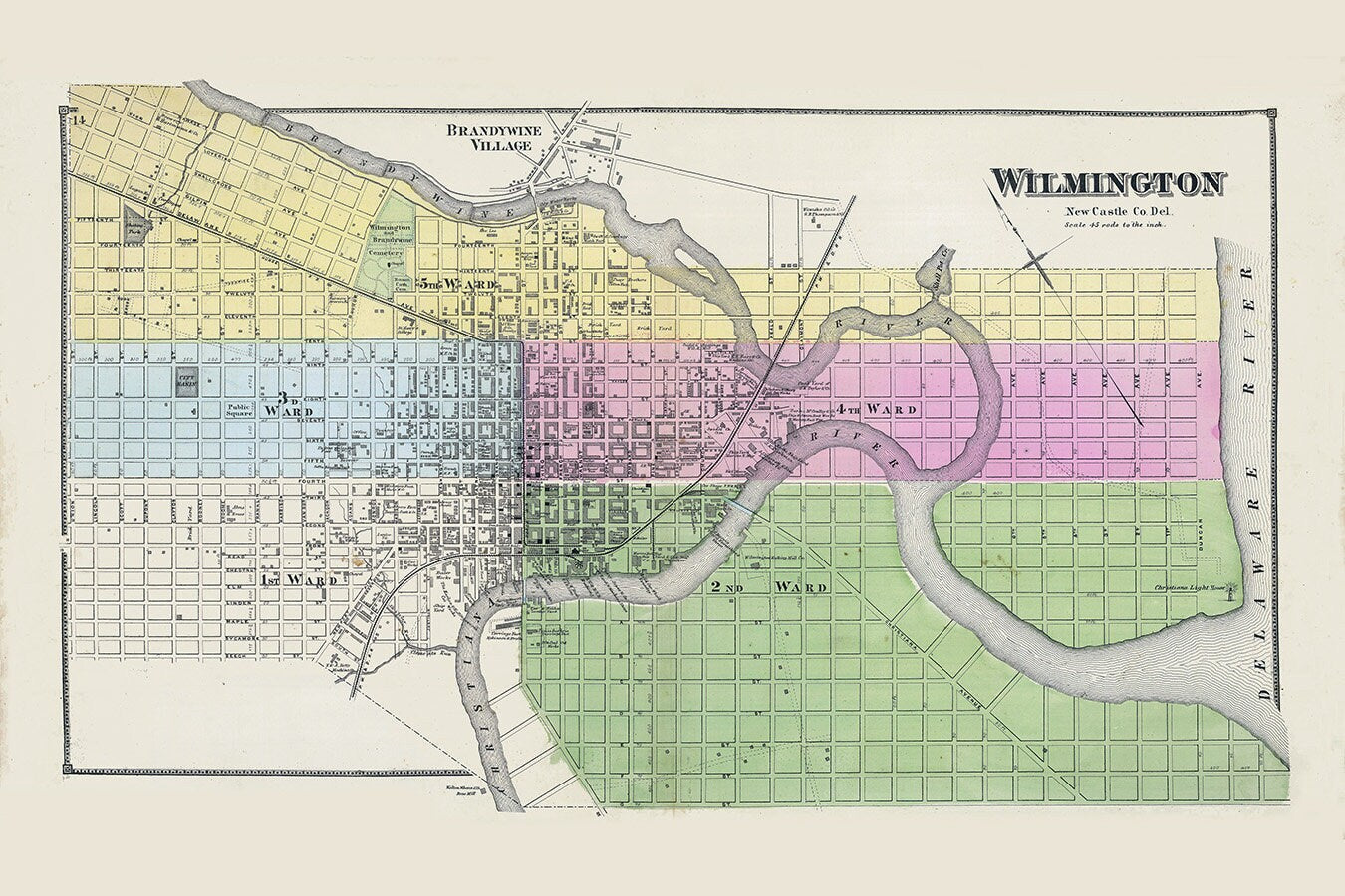 1868 Map of Wilmington New Castle County Delaware
