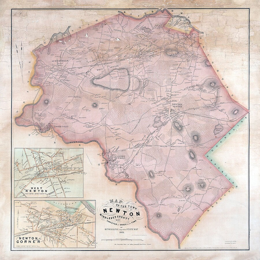 1855 Map of Newton Middlesex County Massachusetts