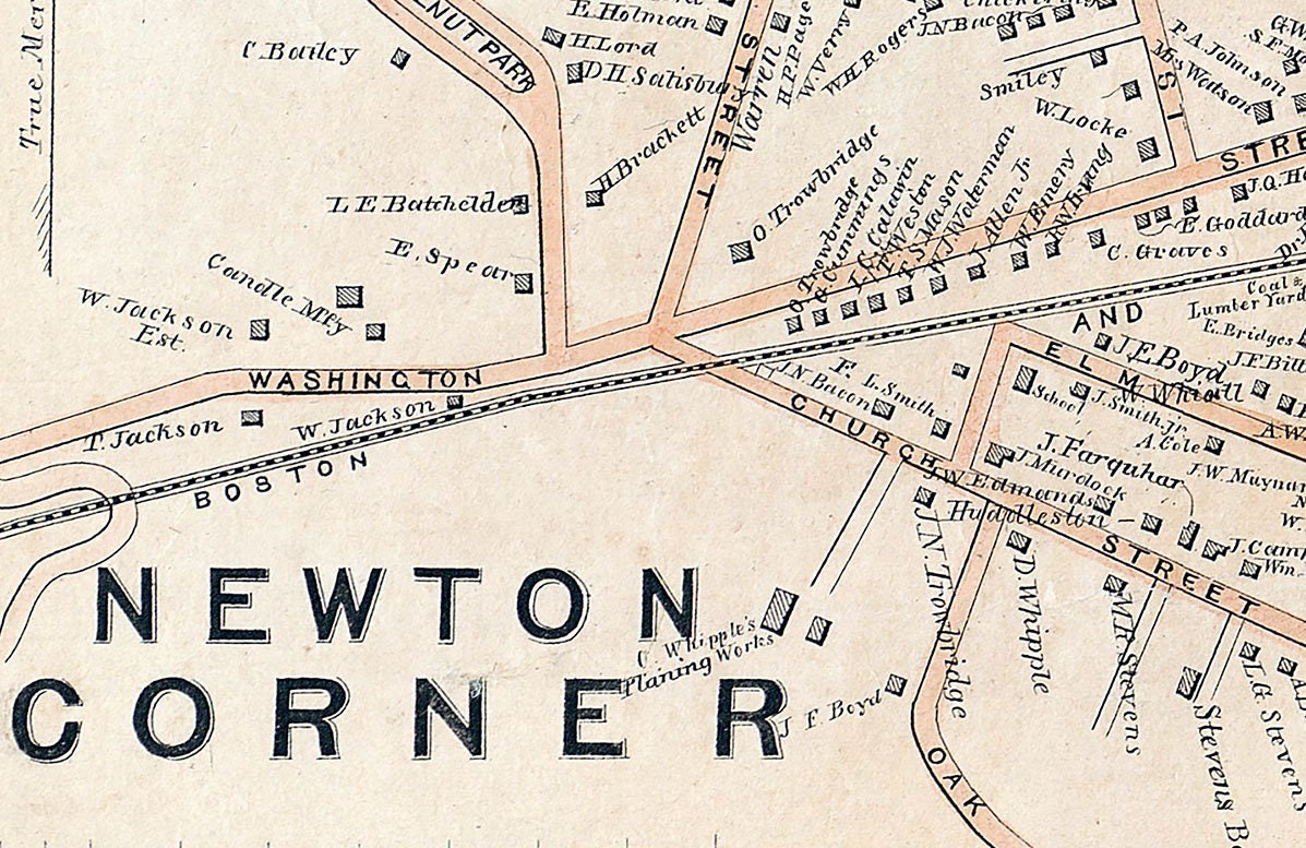 1855 Map of Newton Middlesex County Massachusetts
