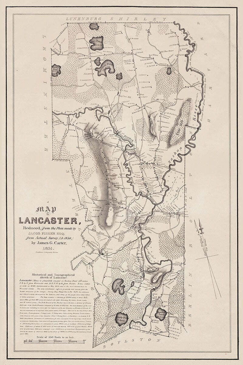 1831 Map of Lancaster Massachusetts