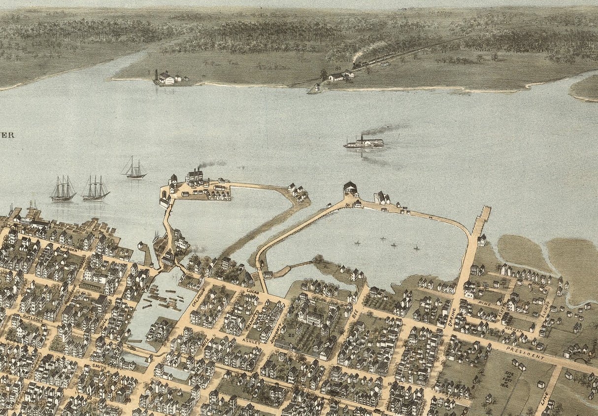 1872 Panoramic Map of Charleston South Carolina