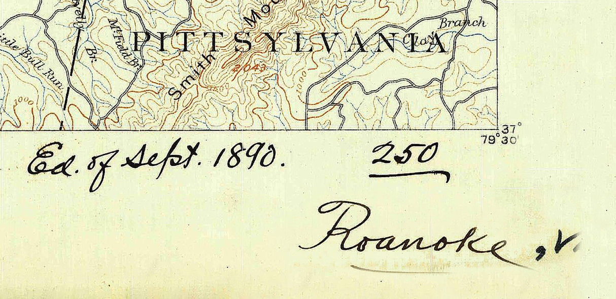 1890 Topo Map of Roanoke Virginia Quadrangle