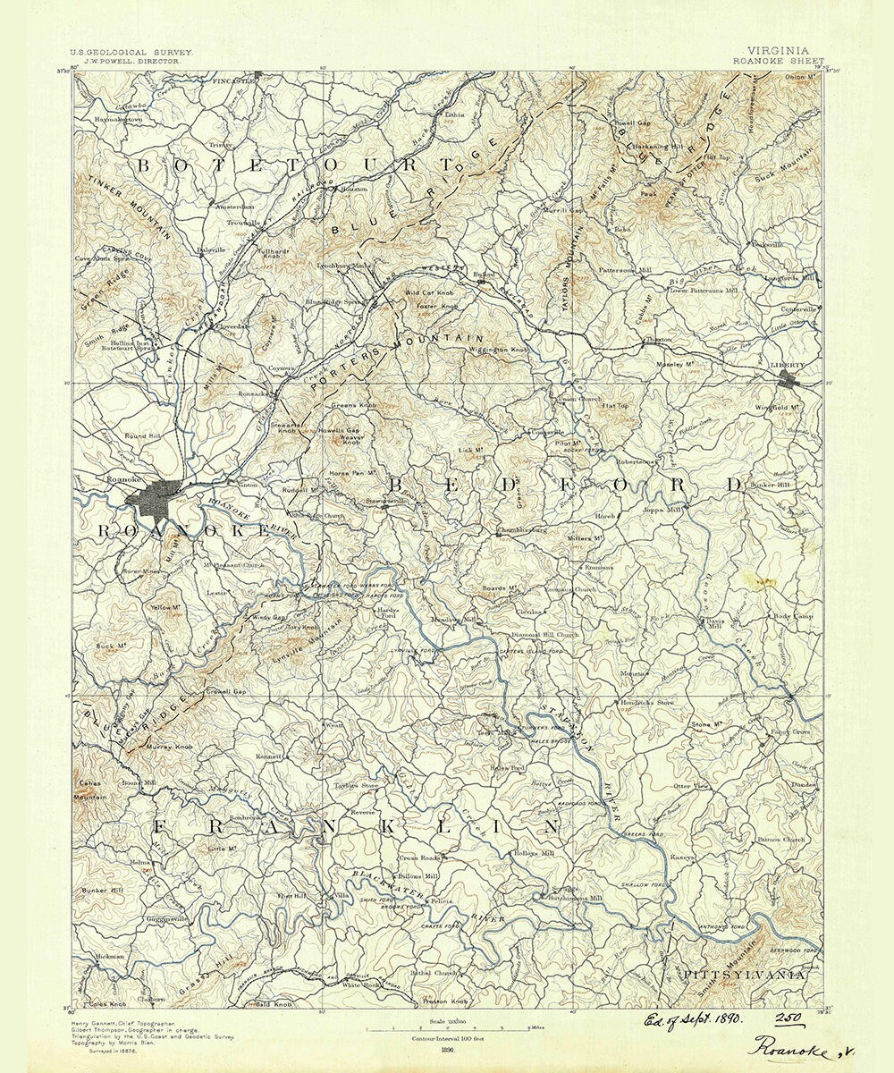 1890 Topo Map of Roanoke Virginia Quadrangle