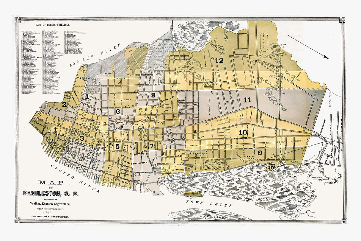 1891 Town Map of Charleston South Carolina