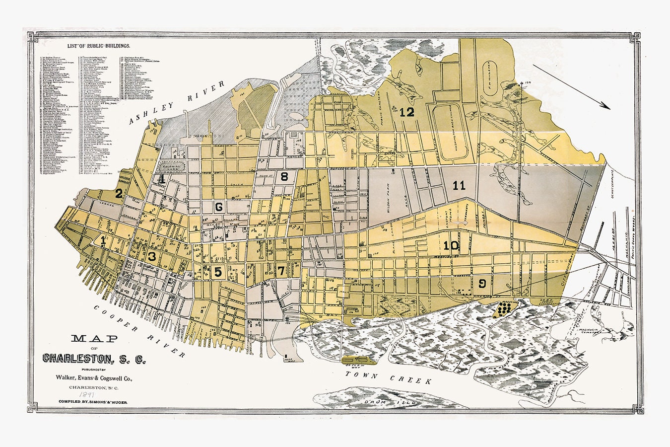 1891 Town Map of Charleston South Carolina