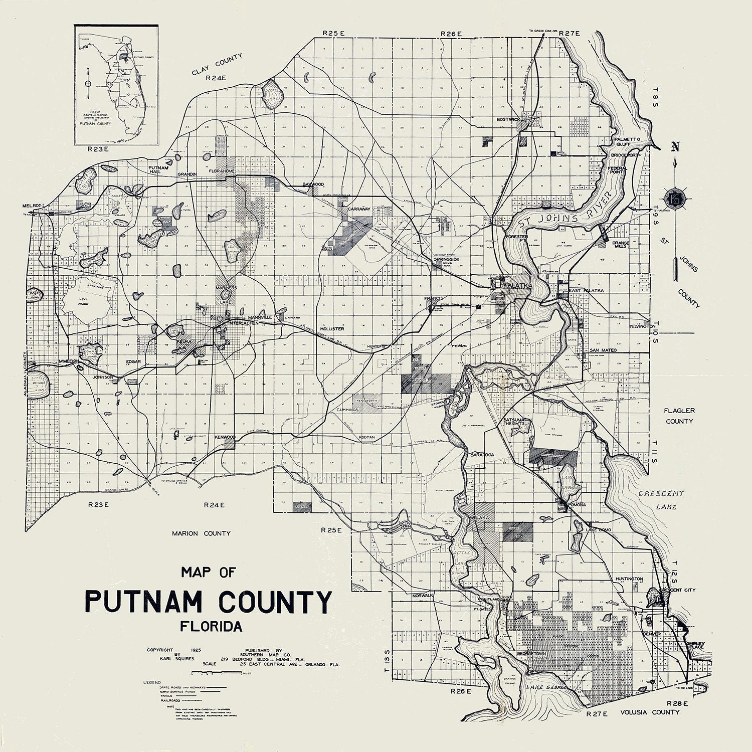 1925 Farm Line Map of Putnam County Florida
