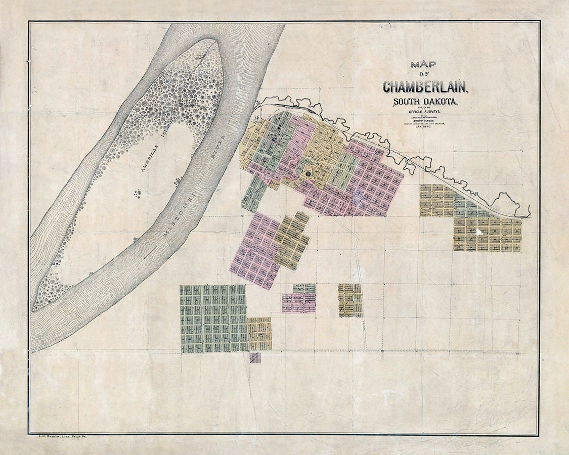 1890 Map of Chamberlain South Dakota