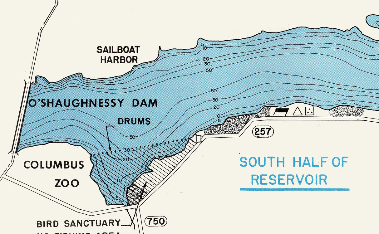 1960 Map of O Shaughnessy Reservoir Delaware County Ohio