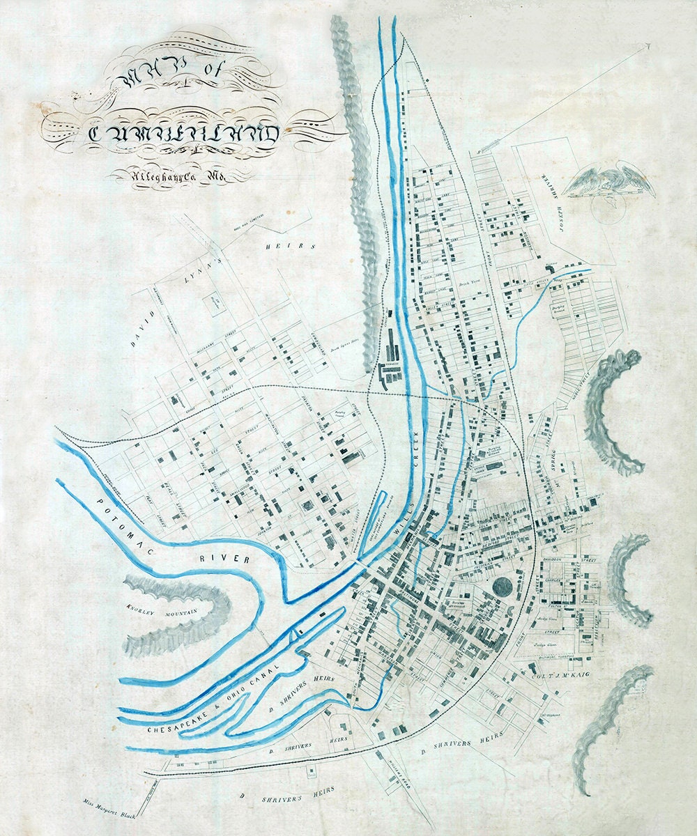 1800s Map of Cumberland Alleghany County Maryland