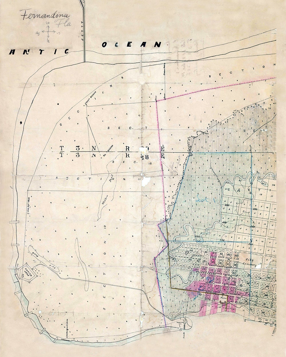 1800s Map of Fernandina Amelia Island Florida North Point