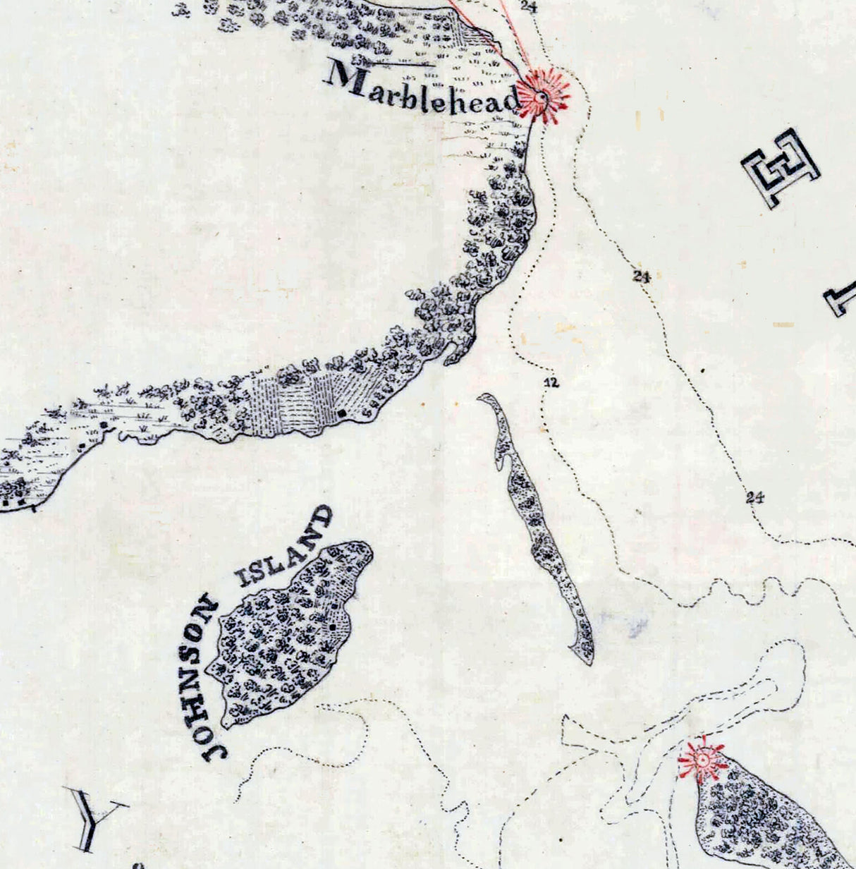 1848 Map of Sandusky Bay Ohio Lake Erie