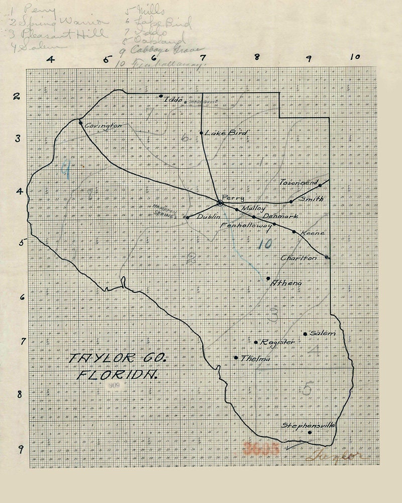 1910 Map of Taylor County Florida