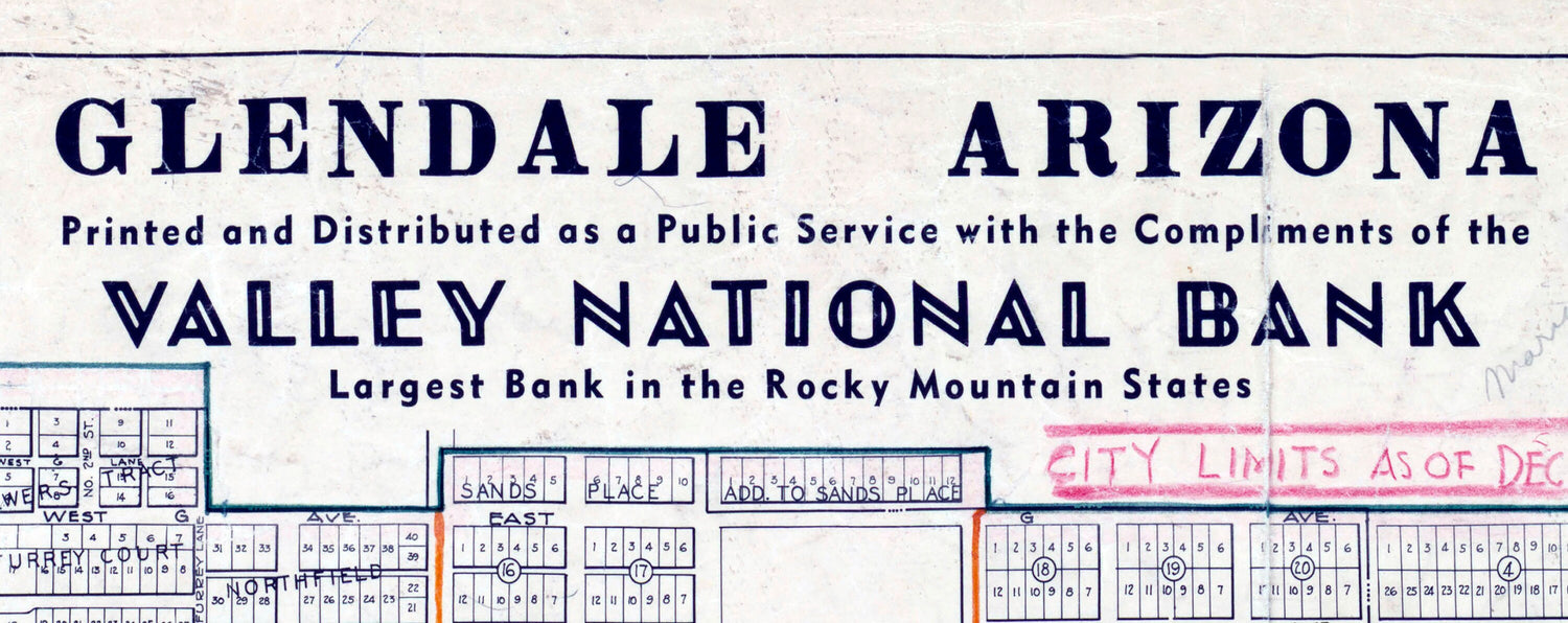 1950 Town Map of Glendale Maricopa County Arizona