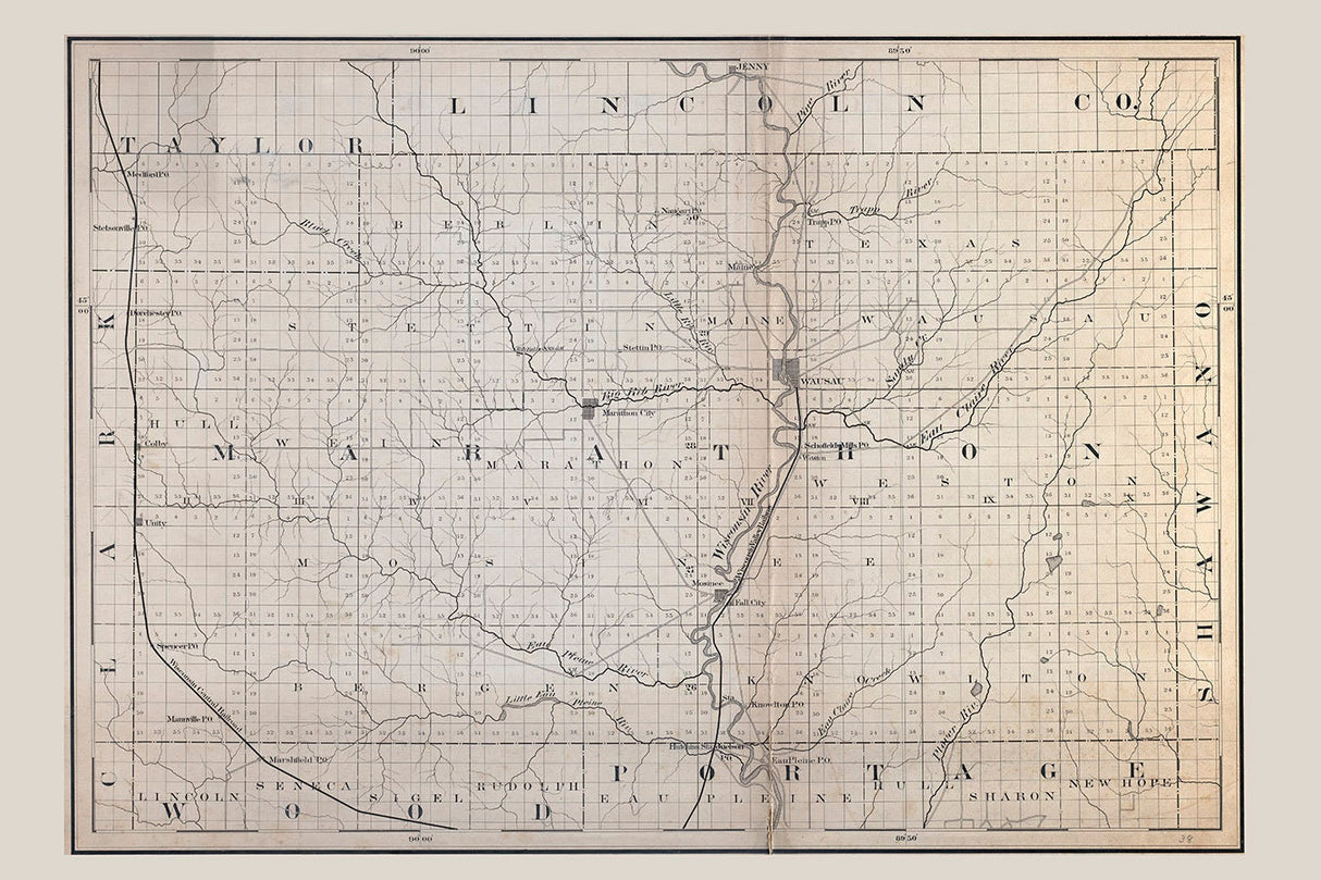 1880 Map of Marathon County Wisconsin