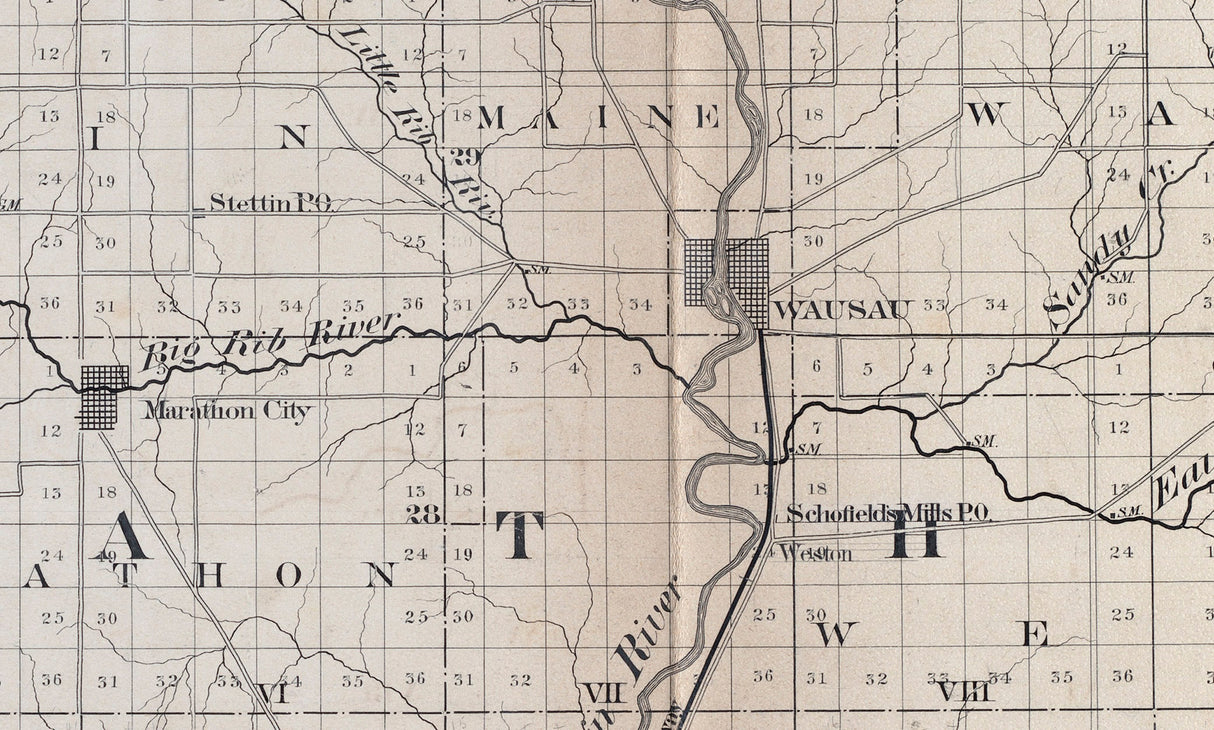 1880 Map of Marathon County Wisconsin