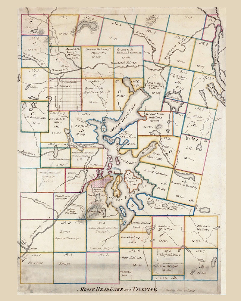 1837 Map of Moose Head Lake Maine and Vicinity