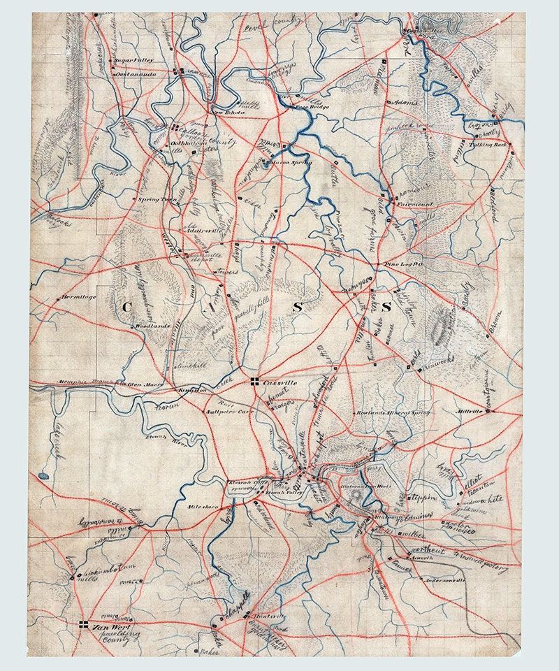1860s Map of Cass County Georgia