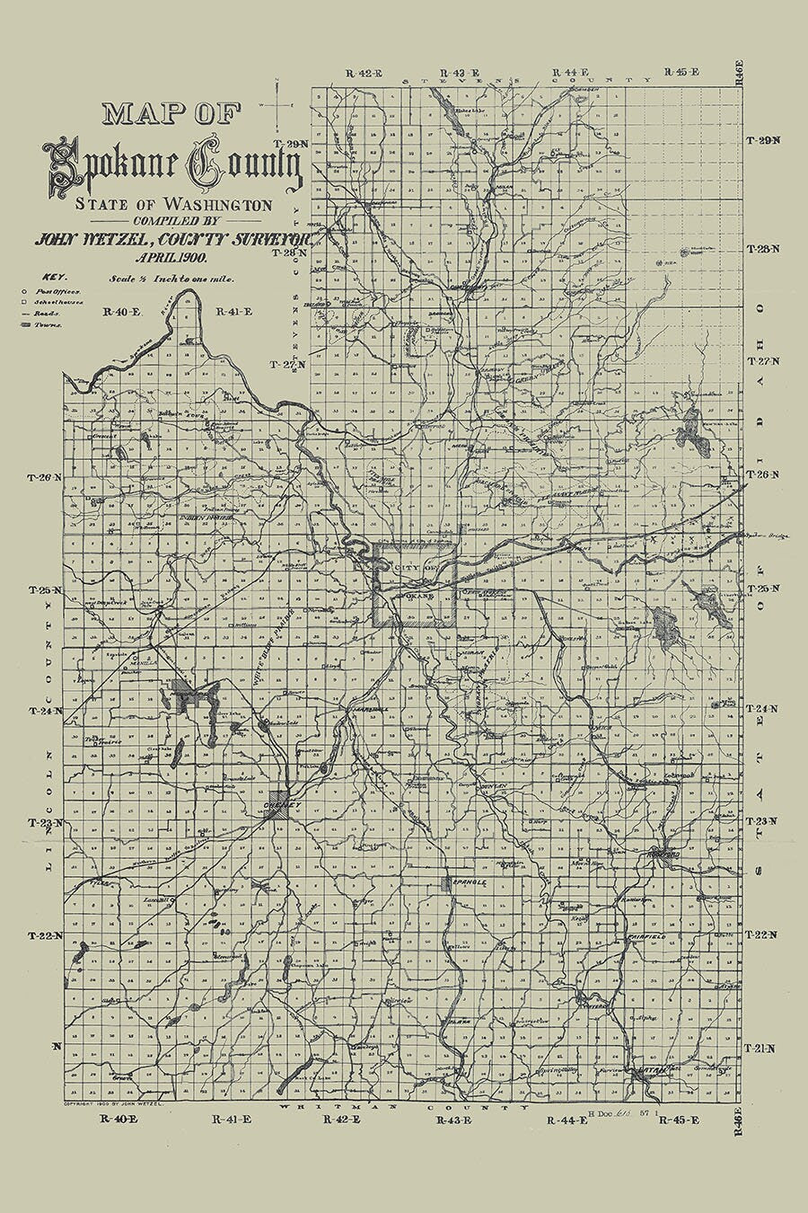 1900 Map of Spokane County Washington